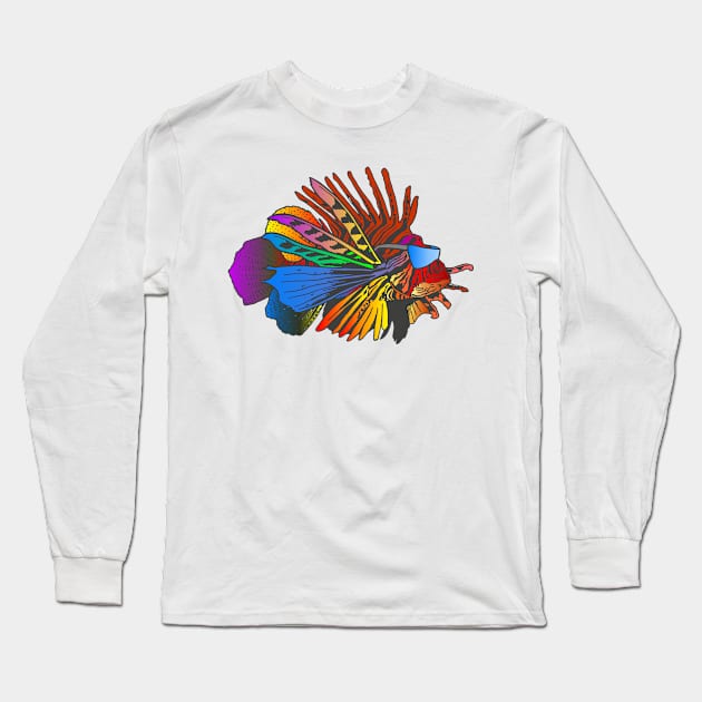 African Style Colorful Cascade Zebrafish Tropical Vibe Long Sleeve T-Shirt by Bartlett Art Works